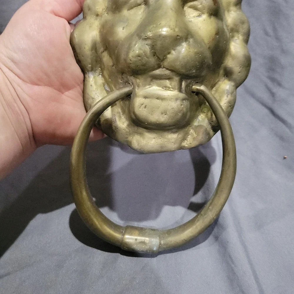 Vintage Heavy Solid Brass LION'S HEAD DOOR KNOCKER Antique Patina hardware